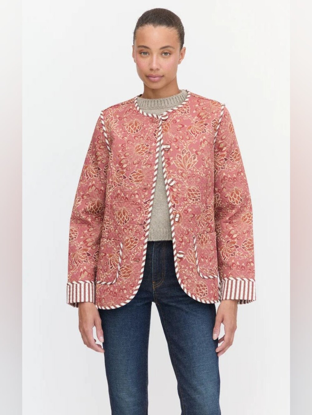 Hill House The Rowan Jacket in Autumnal Floral Quilted Reversible size Small